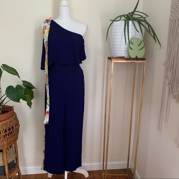 MSGM Popover One Shoulder Ruffle Jumpsuit in Blue sz 40 - Picture 3 of 9